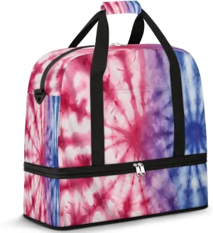Tie Dye Print Foldable Travel Duffel Bag Overnight Weekender Bag with Shoes Compartment Sports Gym Bag for Men Women