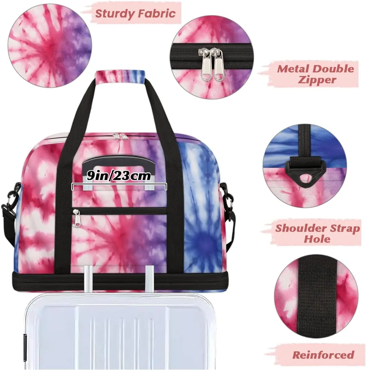 Tie Dye Print Foldable Travel Duffel Bag Overnight Weekender Bag with Shoes Compartment Sports Gym Bag for Men Women