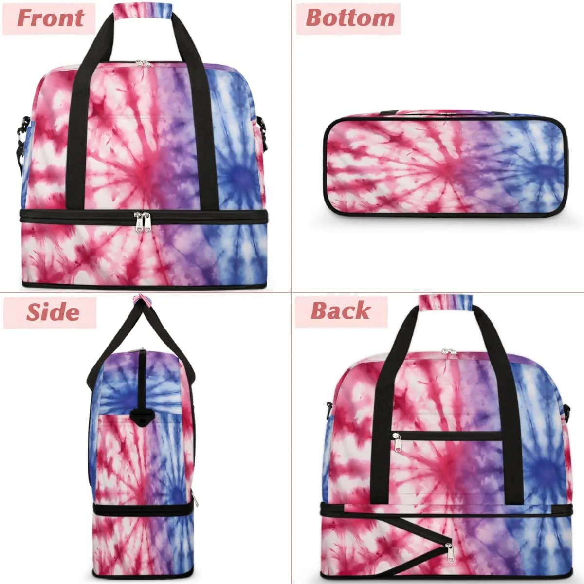 Tie Dye Print Foldable Travel Duffel Bag Overnight Weekender Bag with Shoes Compartment Sports Gym Bag for Men Women