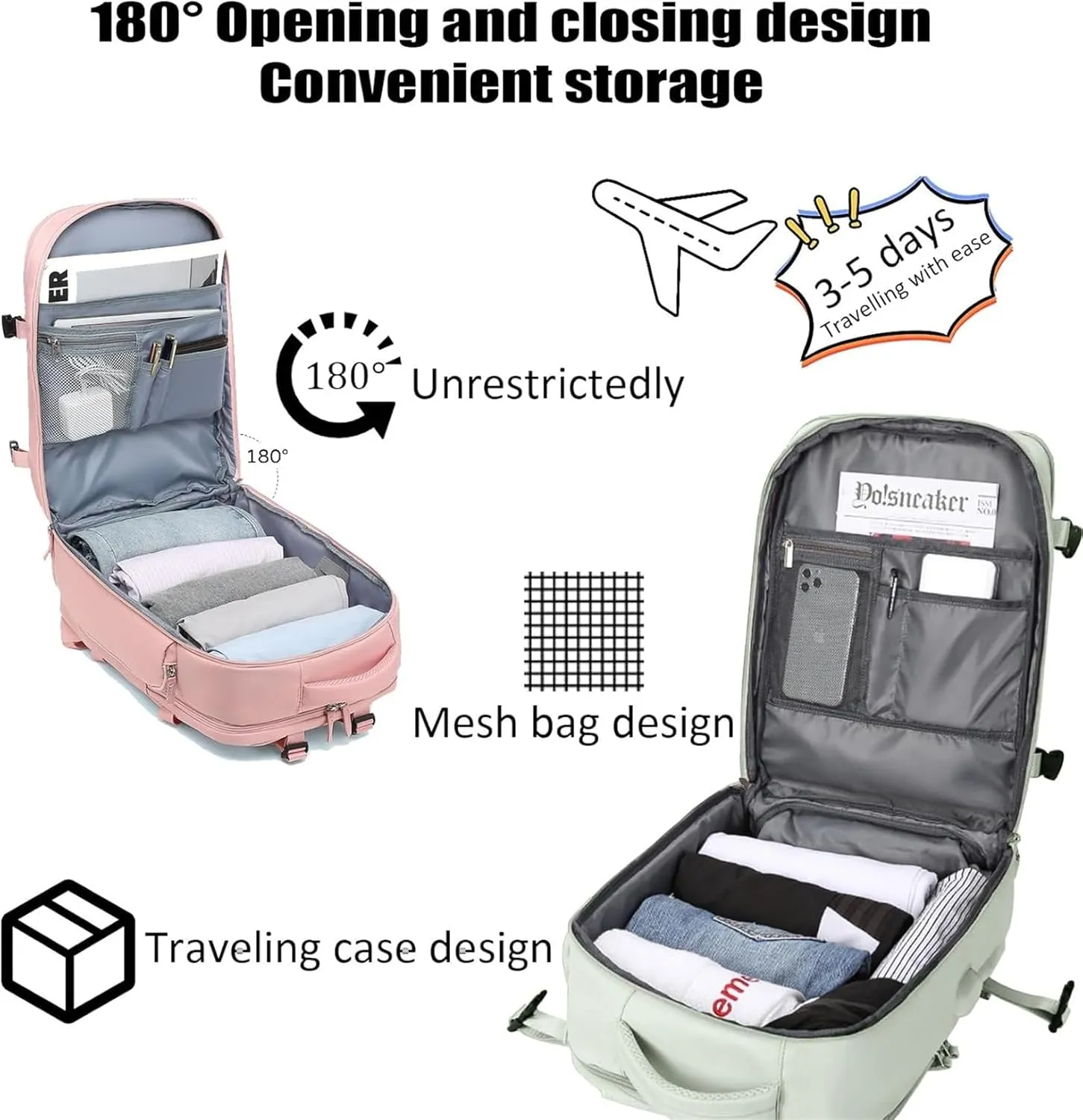 Tourism Backpack, Travel Backpack for Women Airline Approved, Hiking Bag, Anti Theft Business Backpack with Shoes Compartment (Army Green)