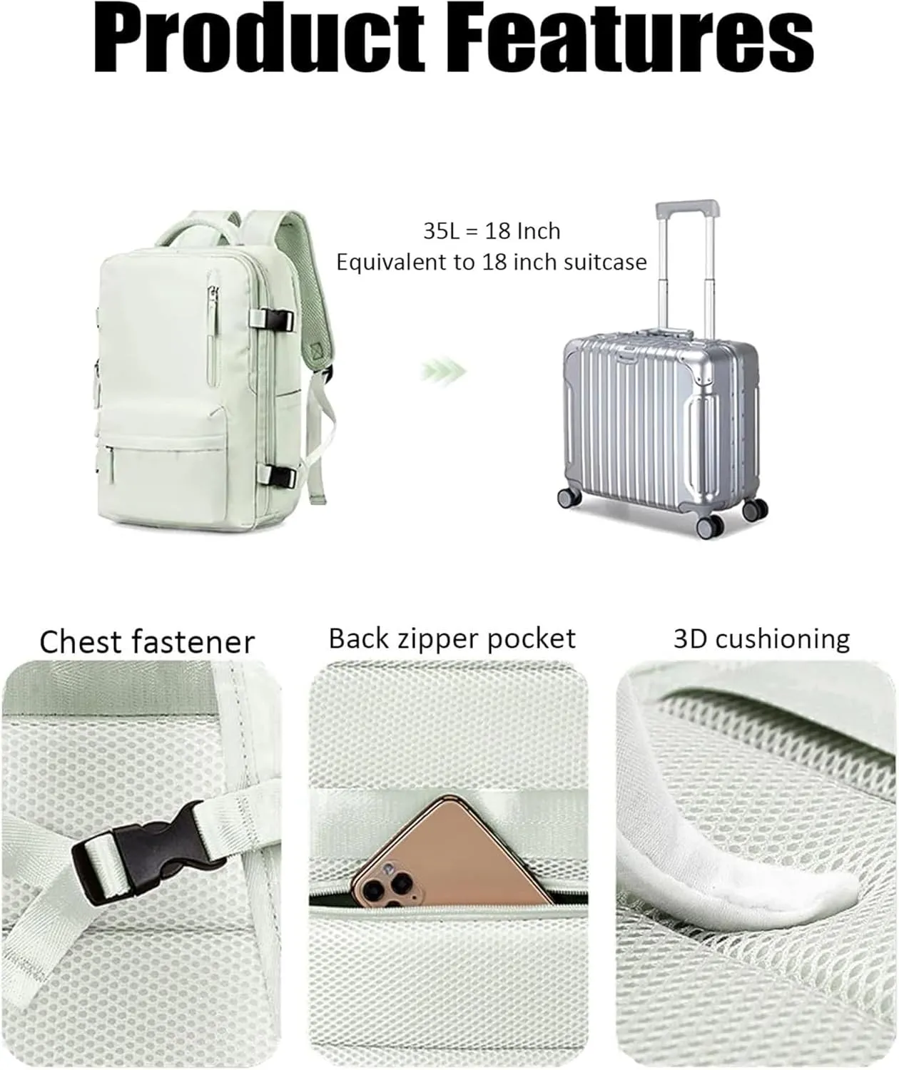 Tourism Backpack, Travel Backpack for Women Airline Approved, Hiking Bag, Anti Theft Business Backpack with Shoes Compartment (Army Green)