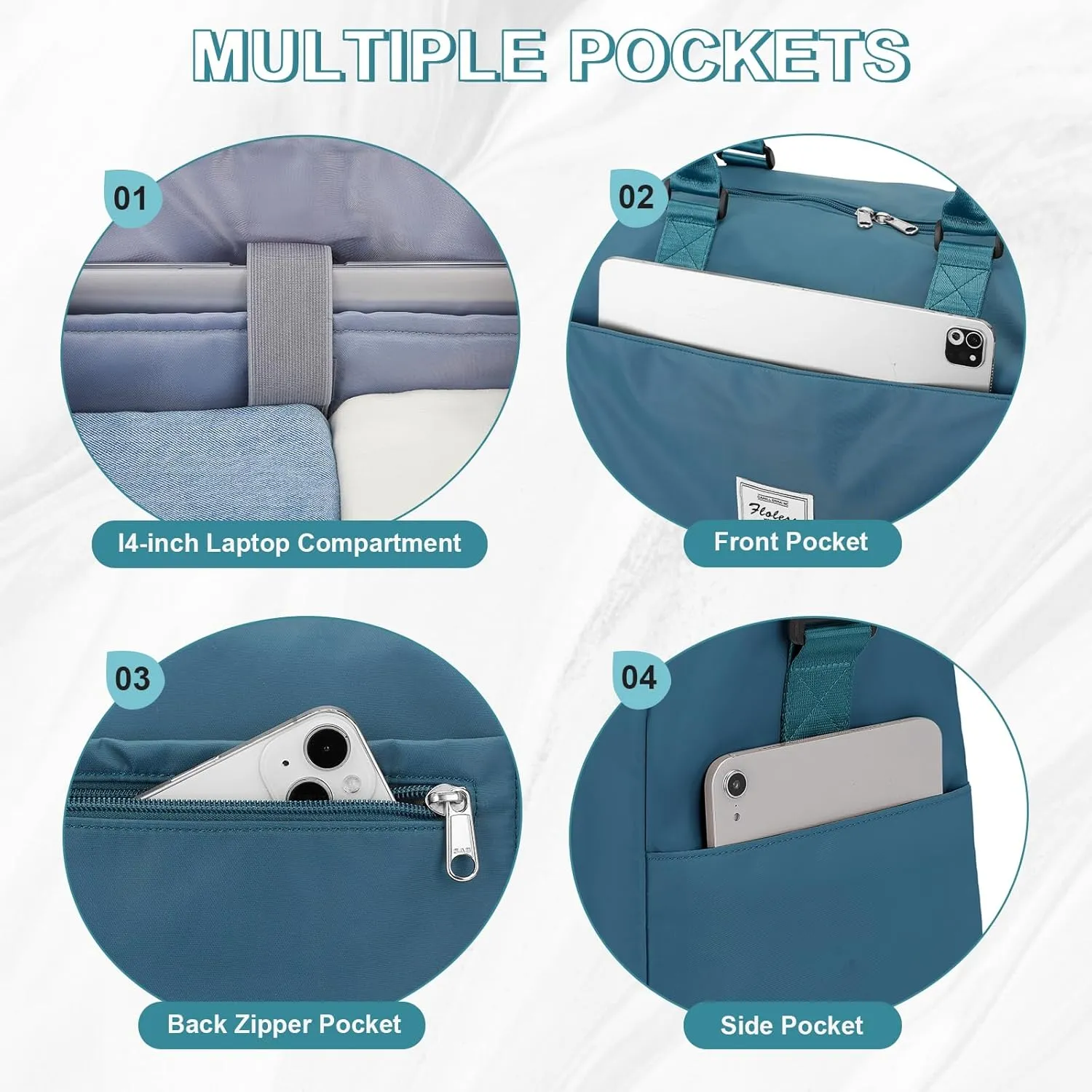 Travel Duffle Bag, Waterproof Weekender Bag Carry On Tote Bags for Women, A-peacock blue, Large(with shoes compartment)