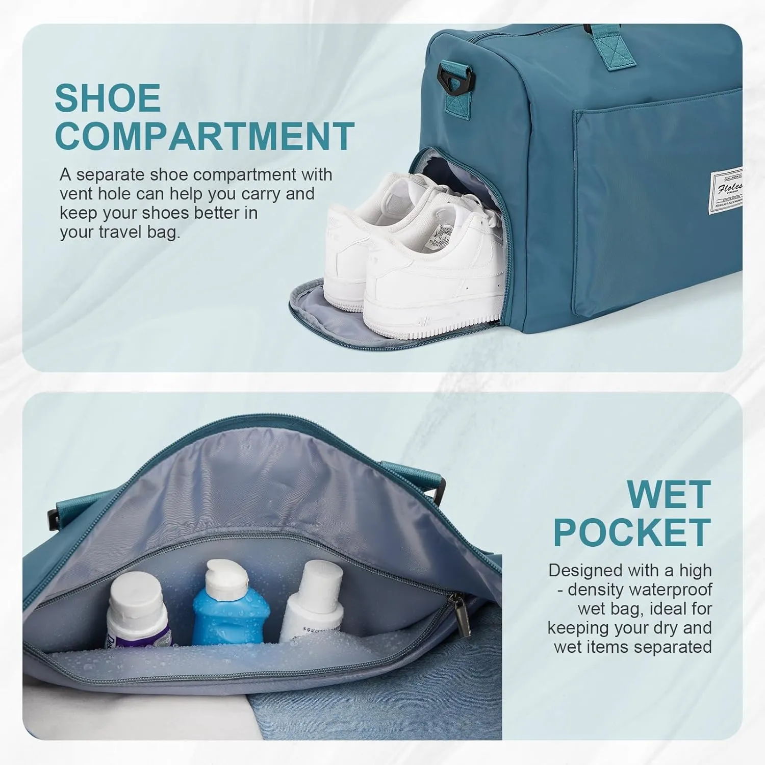 Travel Duffle Bag, Waterproof Weekender Bag Carry On Tote Bags for Women, A-peacock blue, Large(with shoes compartment)