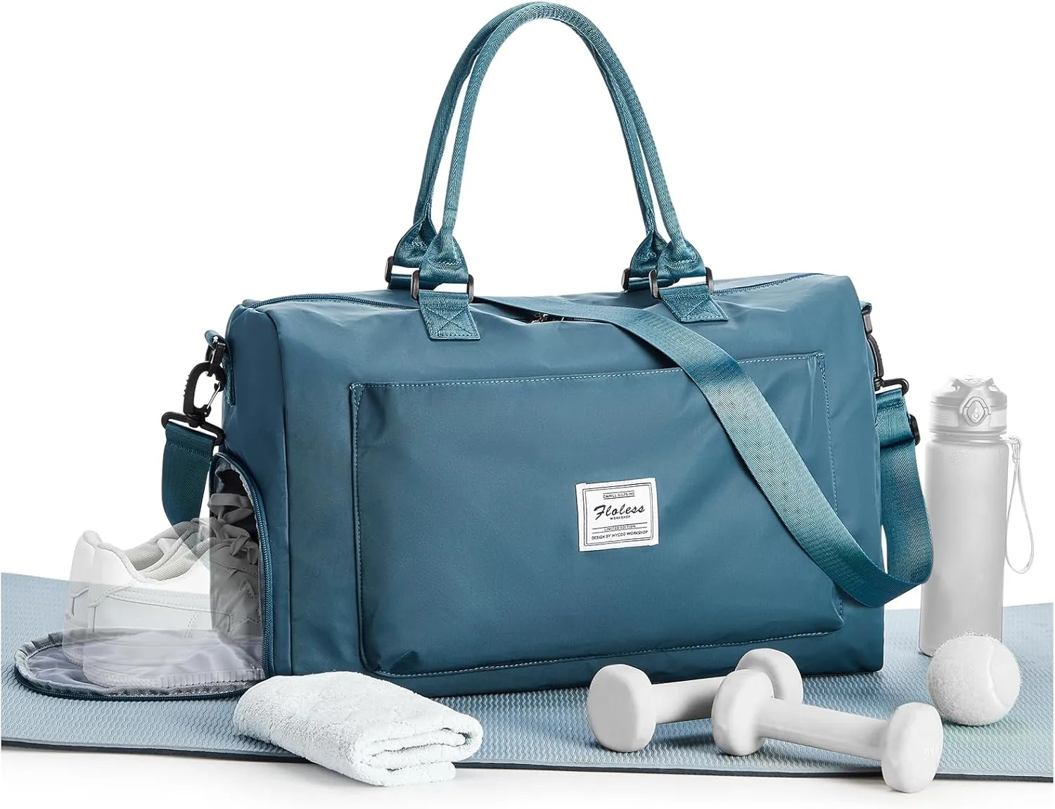 Travel Duffle Bag, Waterproof Weekender Bag Carry On Tote Bags for Women, A-peacock blue, Large(with shoes compartment)