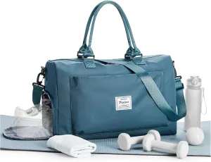 Travel Duffle Bag, Waterproof Weekender Bag Carry On Tote Bags for Women, A-peacock blue, Large(with shoes compartment)