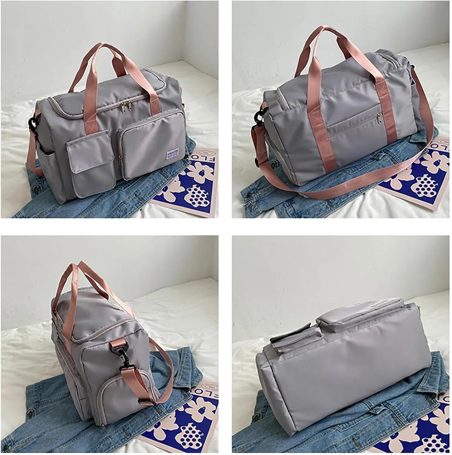 Travel Duffle Bag,Weekender Overnight Shoulder Bag with Shoes Compartment and Wet Pocket,Waterproof Gym Bag Carry on Bag,D