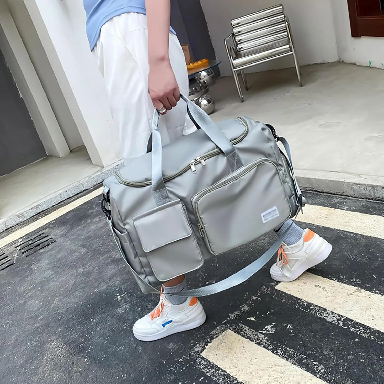 Travel Duffle Bag,Weekender Overnight Shoulder Bag with Shoes Compartment and Wet Pocket,Waterproof Gym Bag Carry on Bag,D
