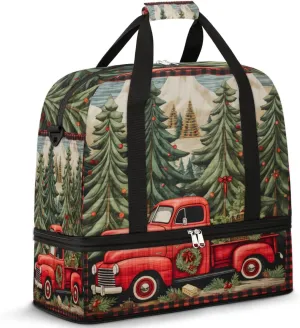 Truck Christmas Theme Foldable Travel Duffel Bag Overnight Weekender Bag with Shoes Compartment Sports Gym Bag for Men Women