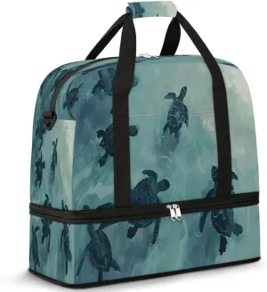 Turtle Nautical Sea Foldable Travel Duffel Bag Overnight Weekender Bags with Shoes Compartment Sports Gym Bags for Men Women