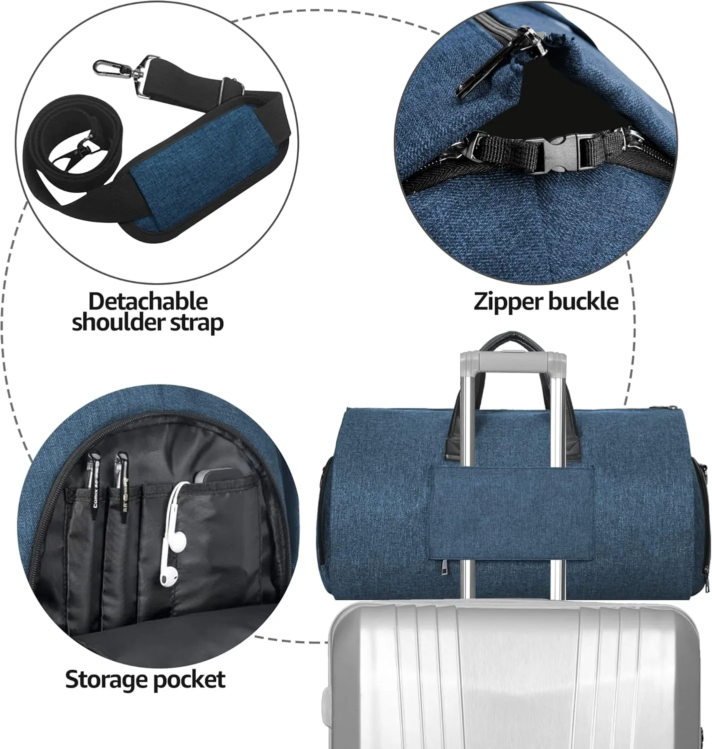 Unique Bella Carry-On Garment Bag Large Duffel Bag for Travel Weekend Flight with Shoes and Clothes in Blue