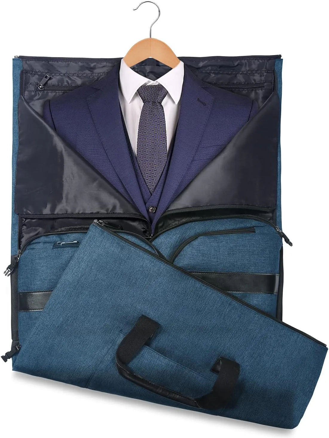 Unique Bella Carry-On Garment Bag Large Duffel Bag for Travel Weekend Flight with Shoes and Clothes in Blue