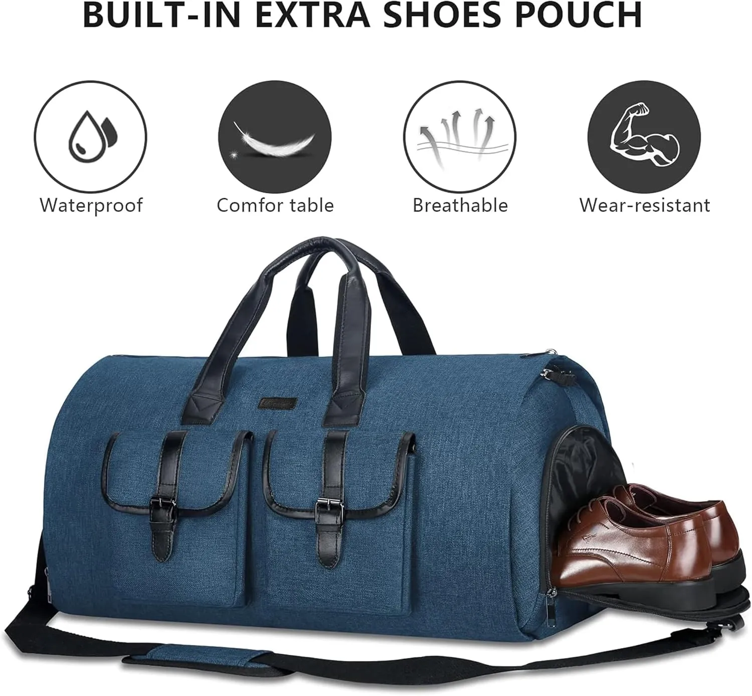 Unique Bella Carry-On Garment Bag Large Duffel Bag for Travel Weekend Flight with Shoes and Clothes in Blue