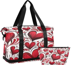 Valentine Hearts Gym Bag for Men Women with Shoes Compartment & Wet Pocket Sport Travel Duffel Bag Waterproof Weekender Overnight Bag