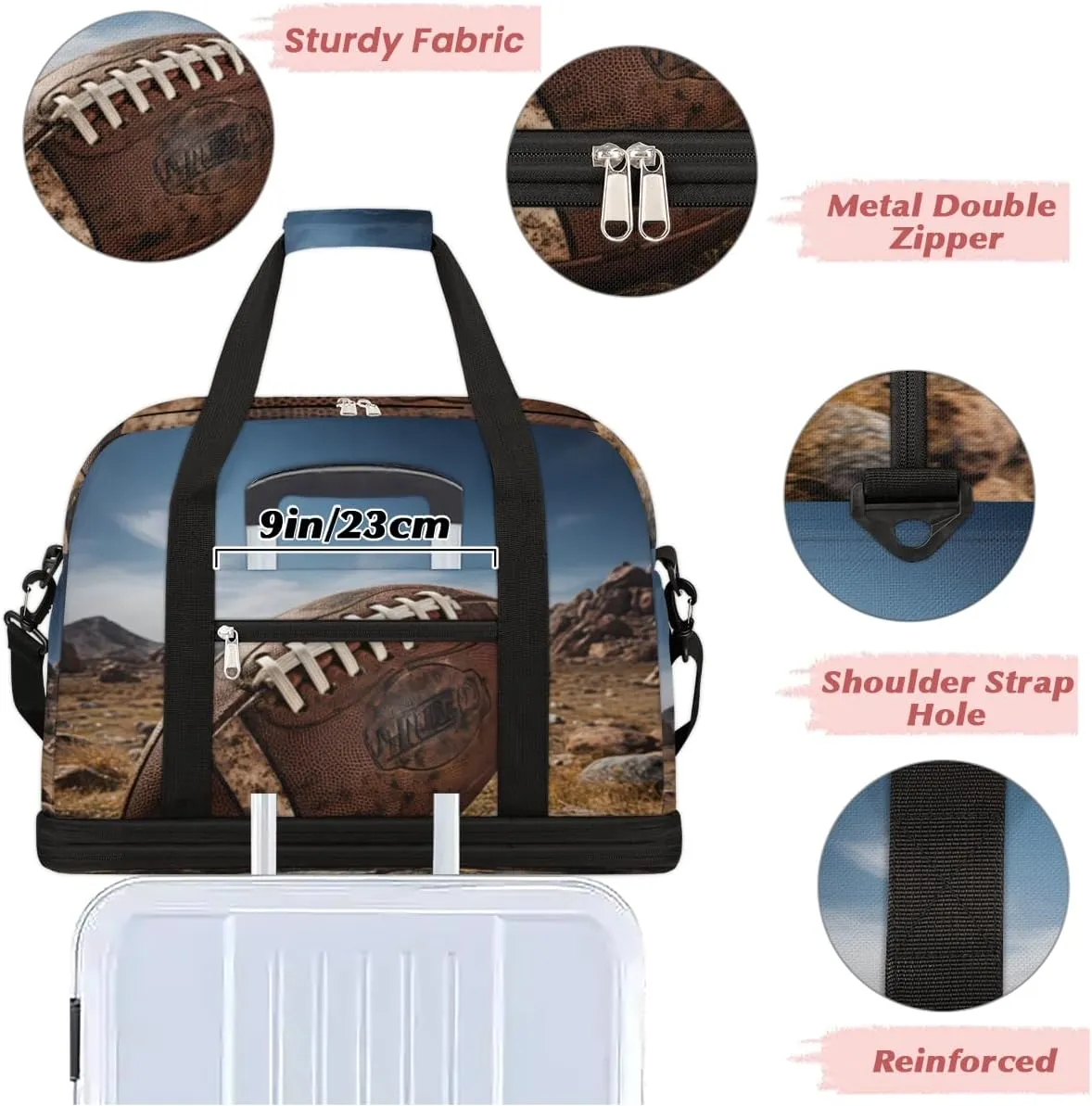 Vintage American Football Foldable Travel Duffel Bag Overnight Weekender Bag with Shoes Compartment Sports Gym Bag for Men Women