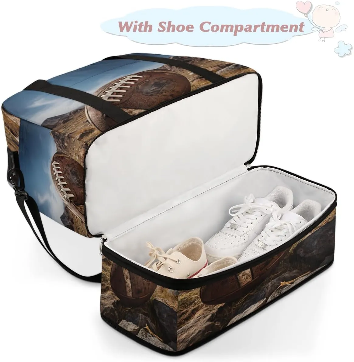 Vintage American Football Foldable Travel Duffel Bag Overnight Weekender Bag with Shoes Compartment Sports Gym Bag for Men Women