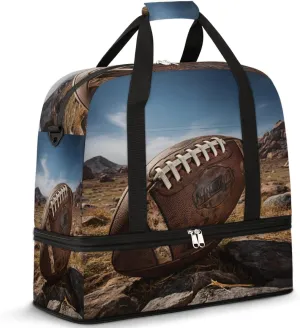 Vintage American Football Foldable Travel Duffel Bag Overnight Weekender Bag with Shoes Compartment Sports Gym Bag for Men Women