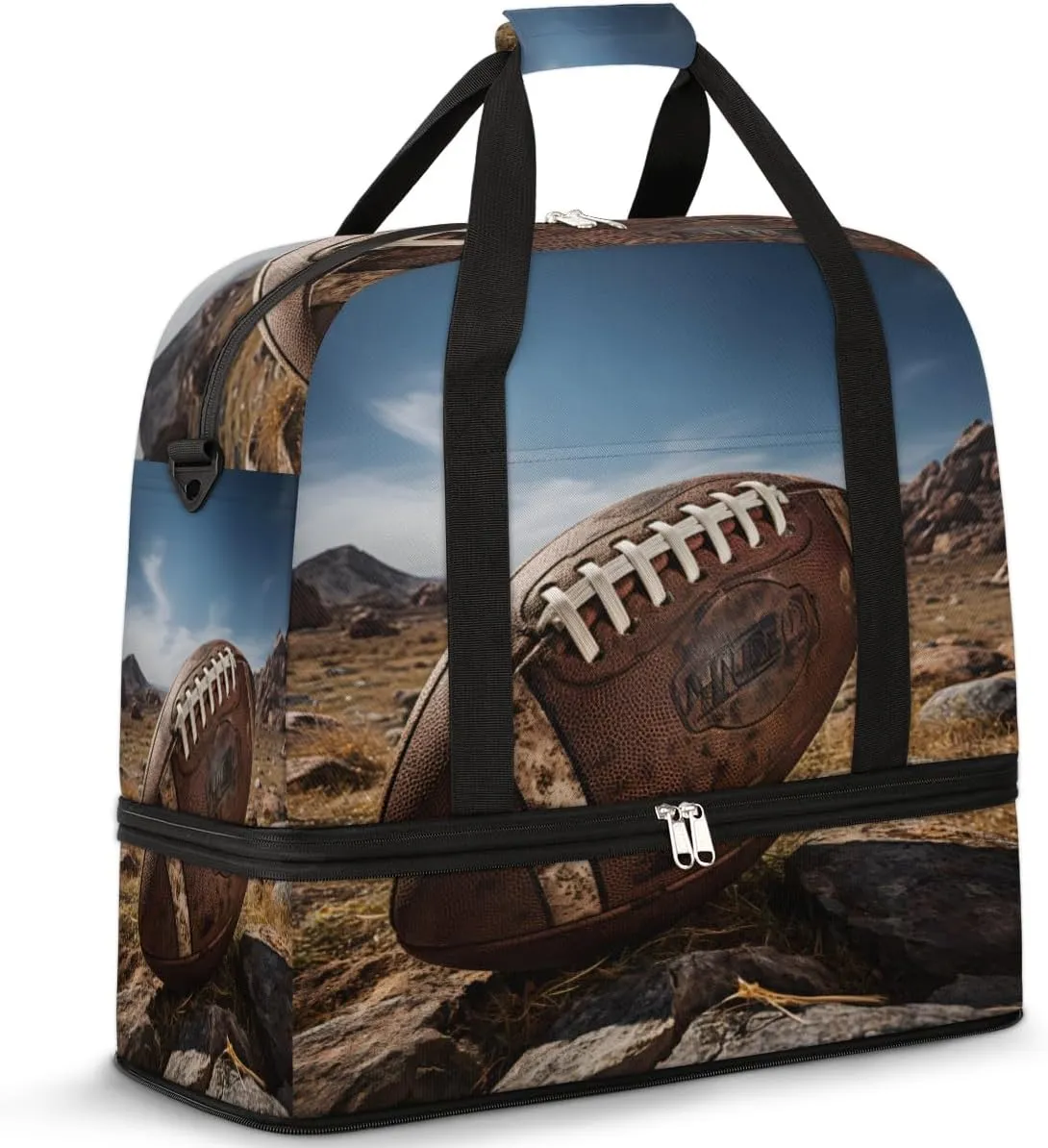 Vintage American Football Foldable Travel Duffel Bag Overnight Weekender Bag with Shoes Compartment Sports Gym Bag for Men Women