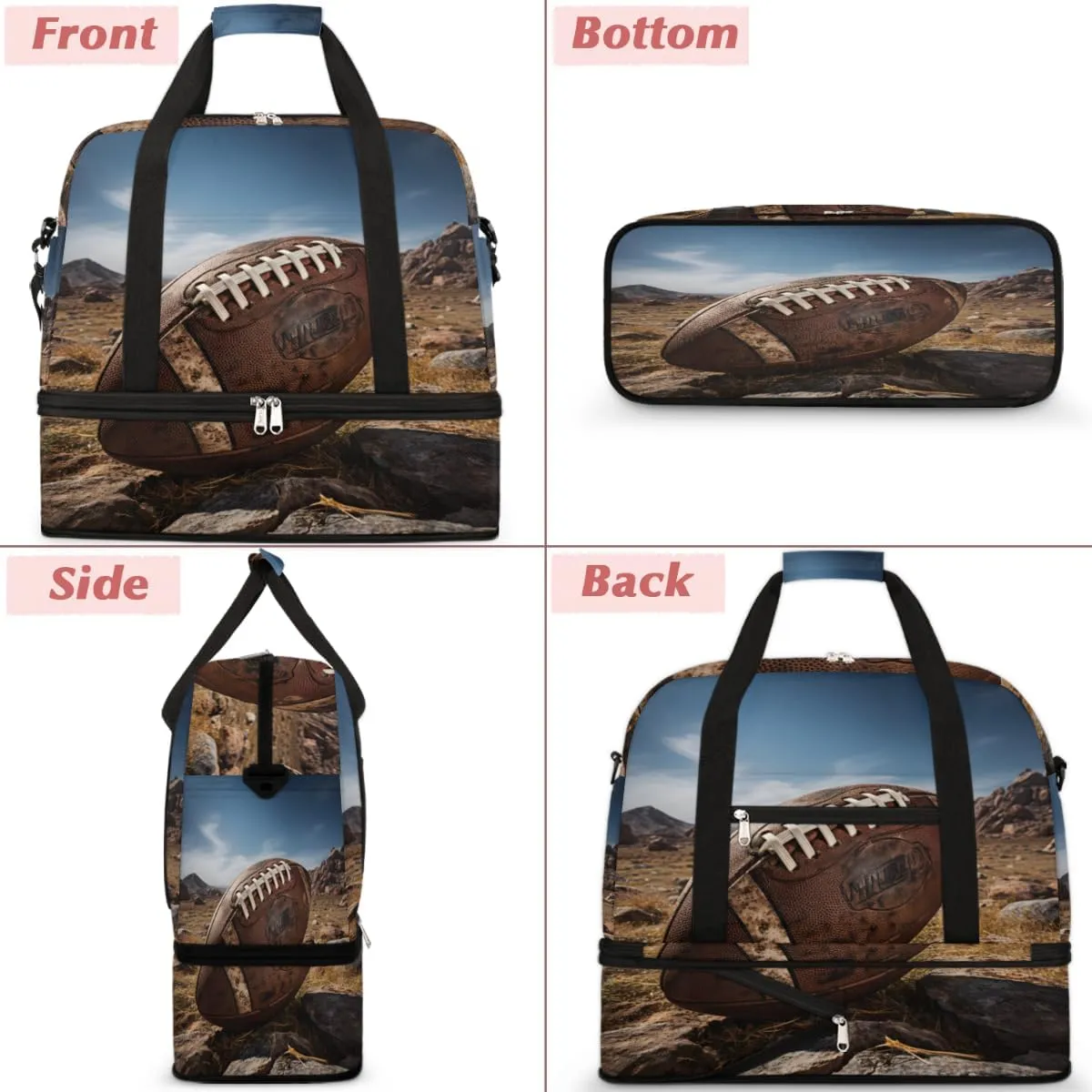 Vintage American Football Foldable Travel Duffel Bag Overnight Weekender Bag with Shoes Compartment Sports Gym Bag for Men Women