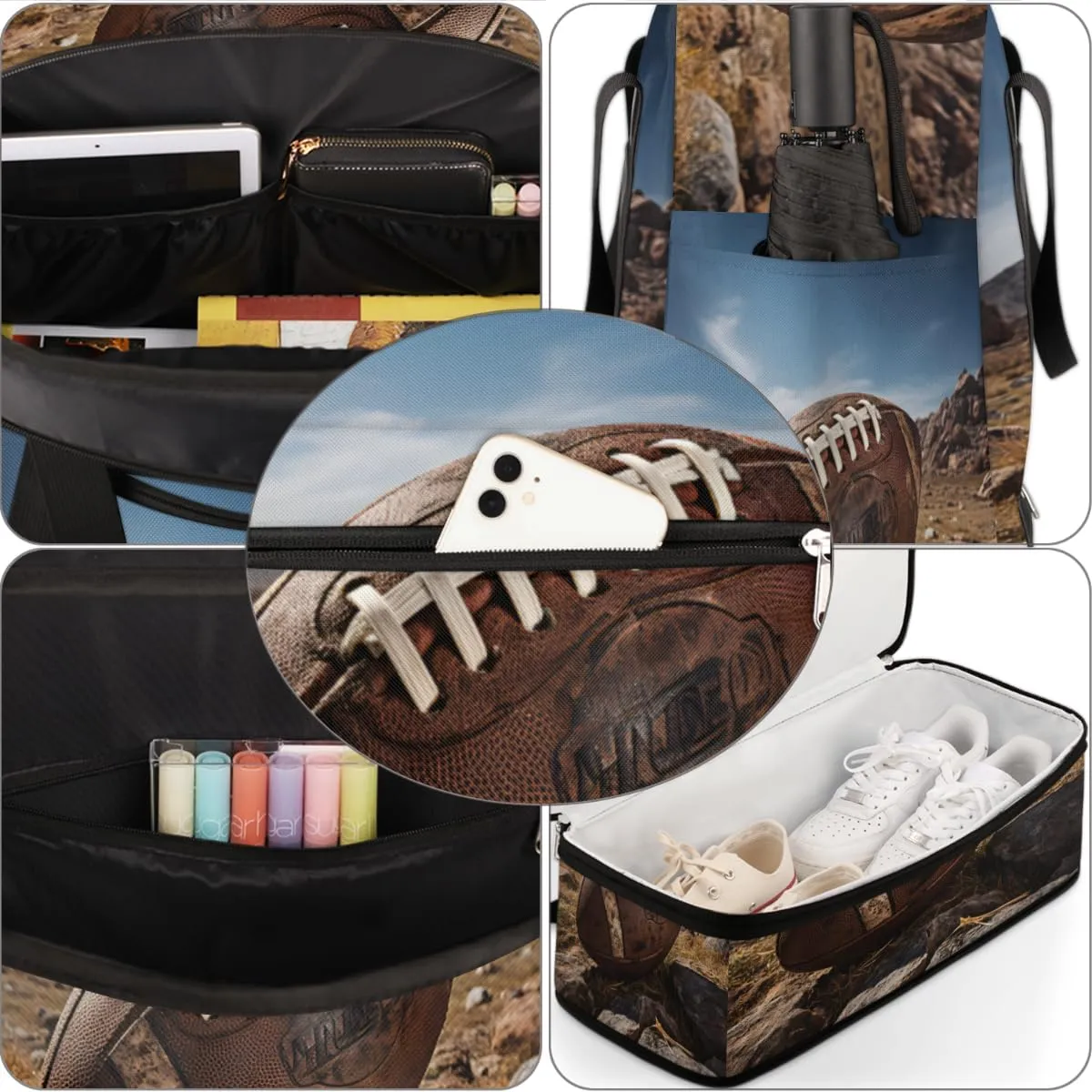 Vintage American Football Foldable Travel Duffel Bag Overnight Weekender Bag with Shoes Compartment Sports Gym Bag for Men Women
