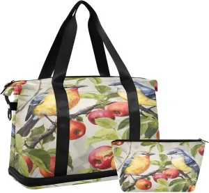 Vintage Birds Gym Bag for Men Women with Shoes Compartment & Wet Pocket Sport Travel Duffel Bag Waterproof Weekender Overnight Bag