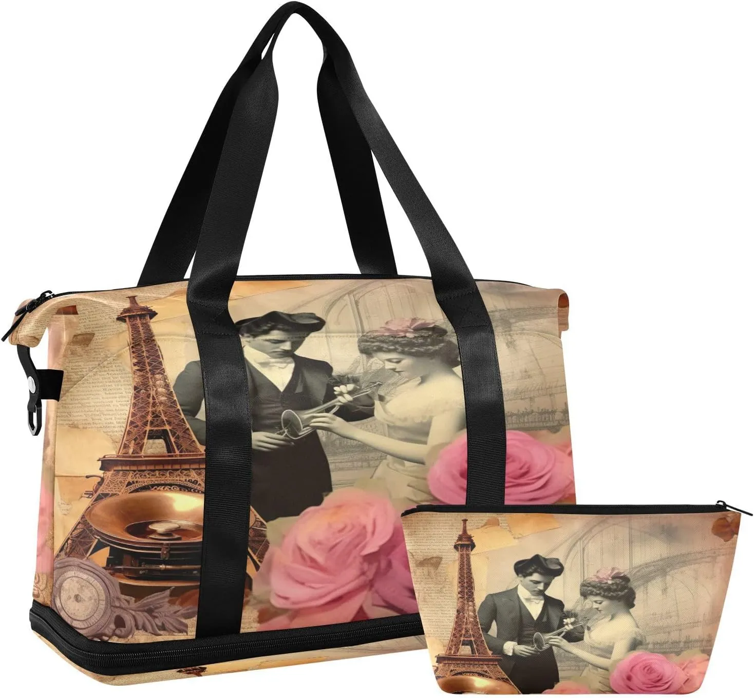 Vintage Poster Sports Gym Bag,Travel Duffel bag with Wet Pocket & Shoes Compartment Lightweight Waterproof Overnight Bag for Men Women