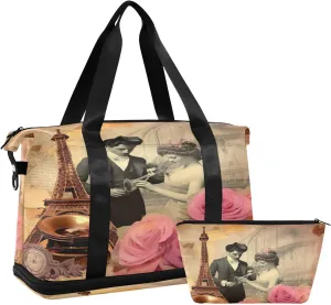 Vintage Poster Sports Gym Bag,Travel Duffel bag with Wet Pocket & Shoes Compartment Lightweight Waterproof Overnight Bag for Men Women
