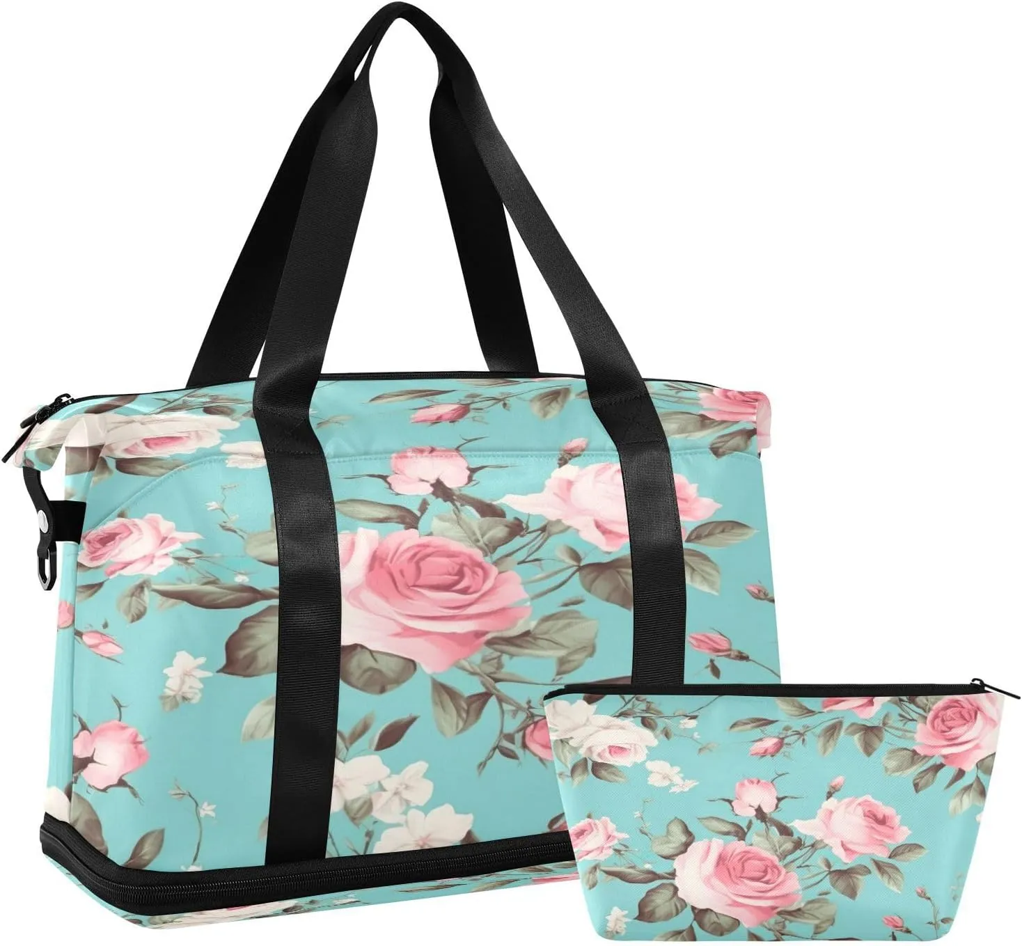 Vintage Roses Sports Gym Bag,Travel Duffel bag with Wet Pocket & Shoes Compartment Lightweight Waterproof Overnight Bag for Men Women