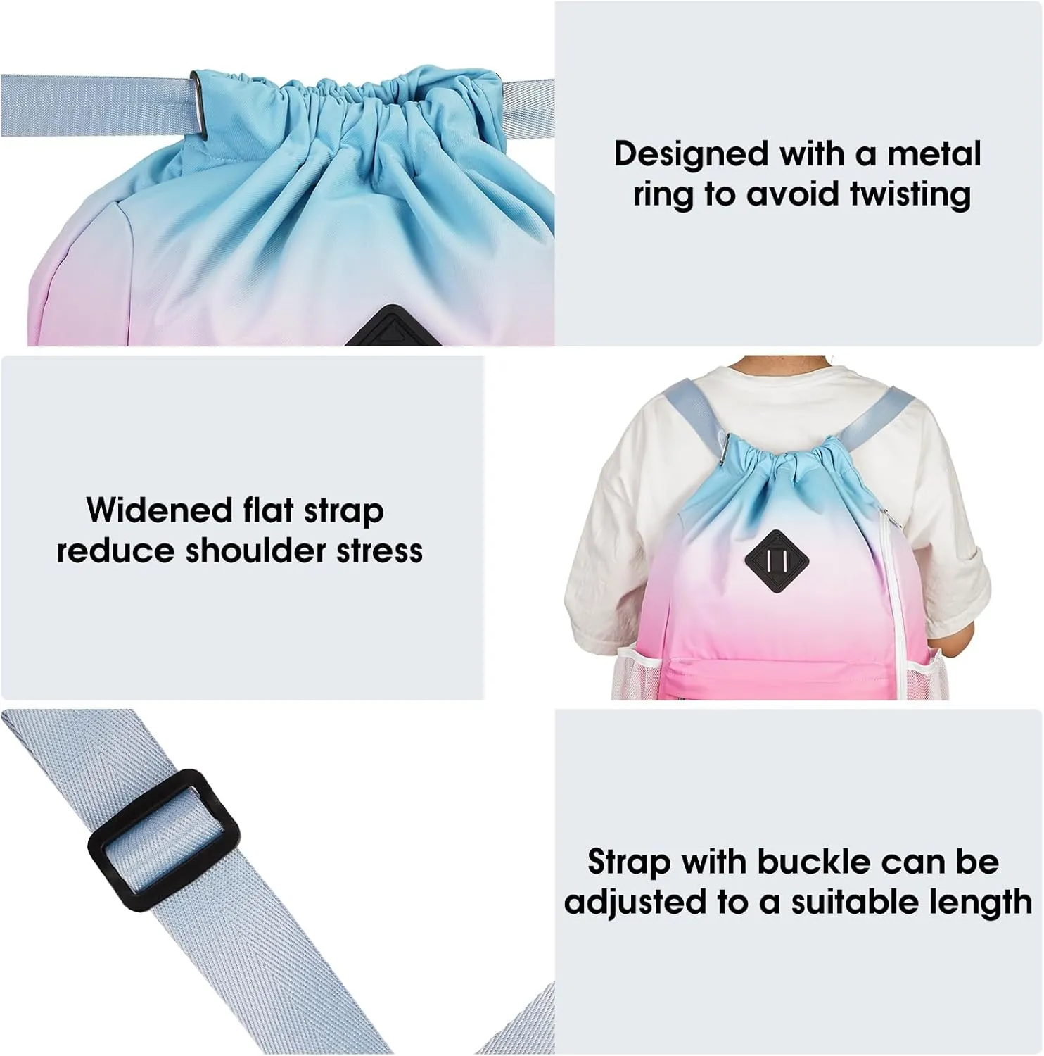 WANDF Drawstring Backpack Sports Gym Bag with Shoes Compartment, Water-Resistant String Backpack Cinch Bag for Women Men (Rainbow)