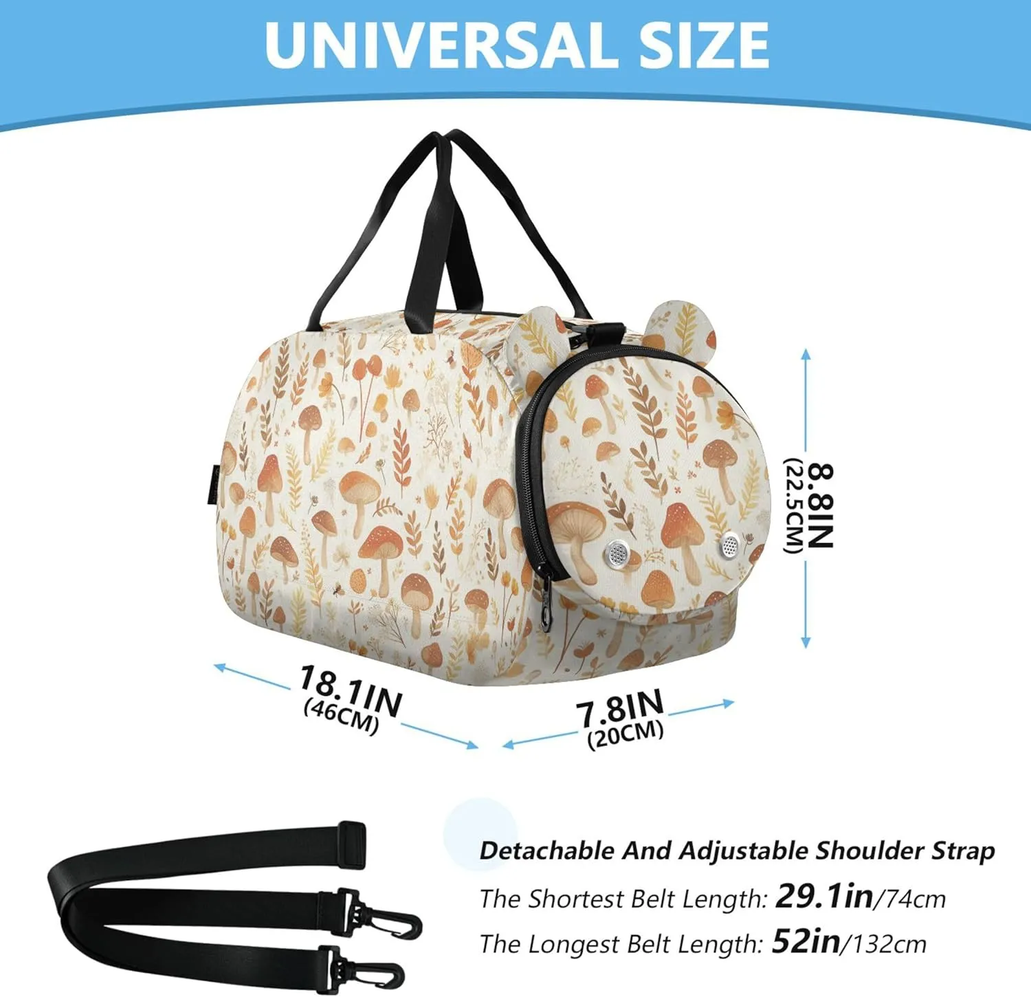 Watercolor Cute Mushrooms Kids Duffel Bag with Shoes Compartment Lightweight Weekender Overnight Range Bag for Travel, Sports, Fitness & Workout