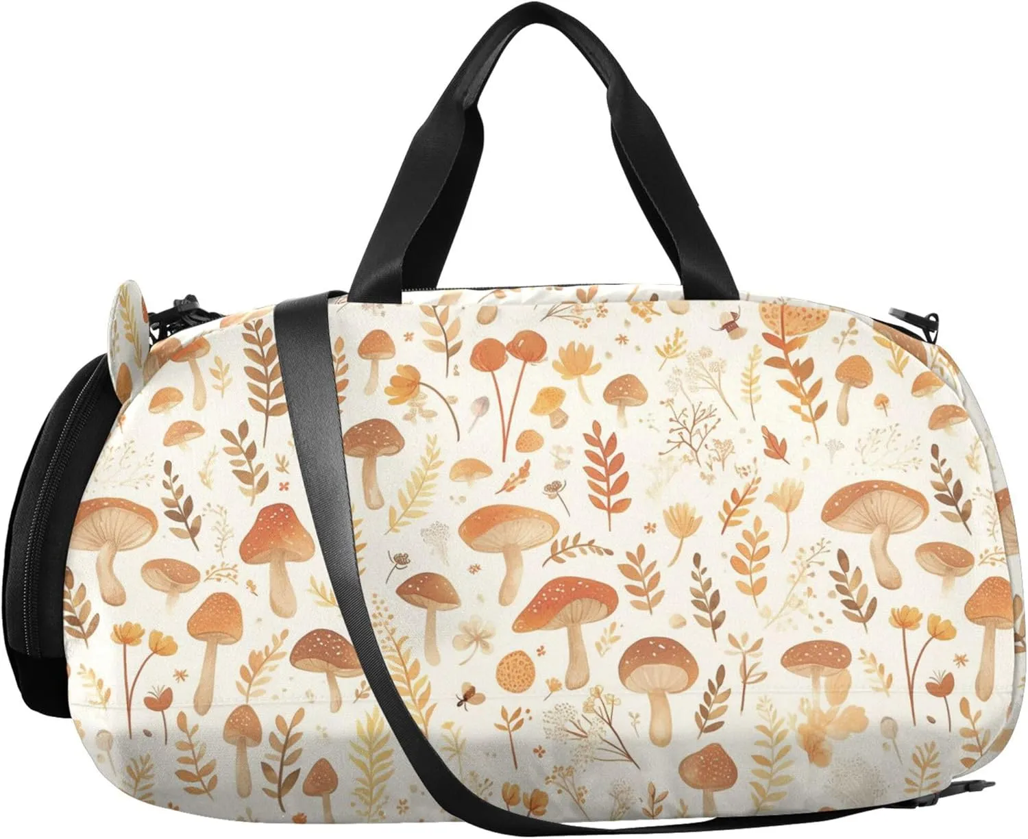 Watercolor Cute Mushrooms Kids Duffel Bag with Shoes Compartment Lightweight Weekender Overnight Range Bag for Travel, Sports, Fitness & Workout