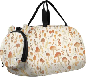 Watercolor Cute Mushrooms Kids Duffel Bag with Shoes Compartment Lightweight Weekender Overnight Range Bag for Travel, Sports, Fitness & Workout