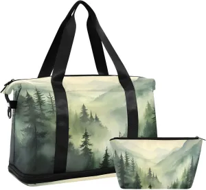 Watercolour Forest Gym Bag for Men Women with Shoes Compartment & Wet Pocket Sport Travel Duffel Bag Waterproof Weekender Overnight Bag