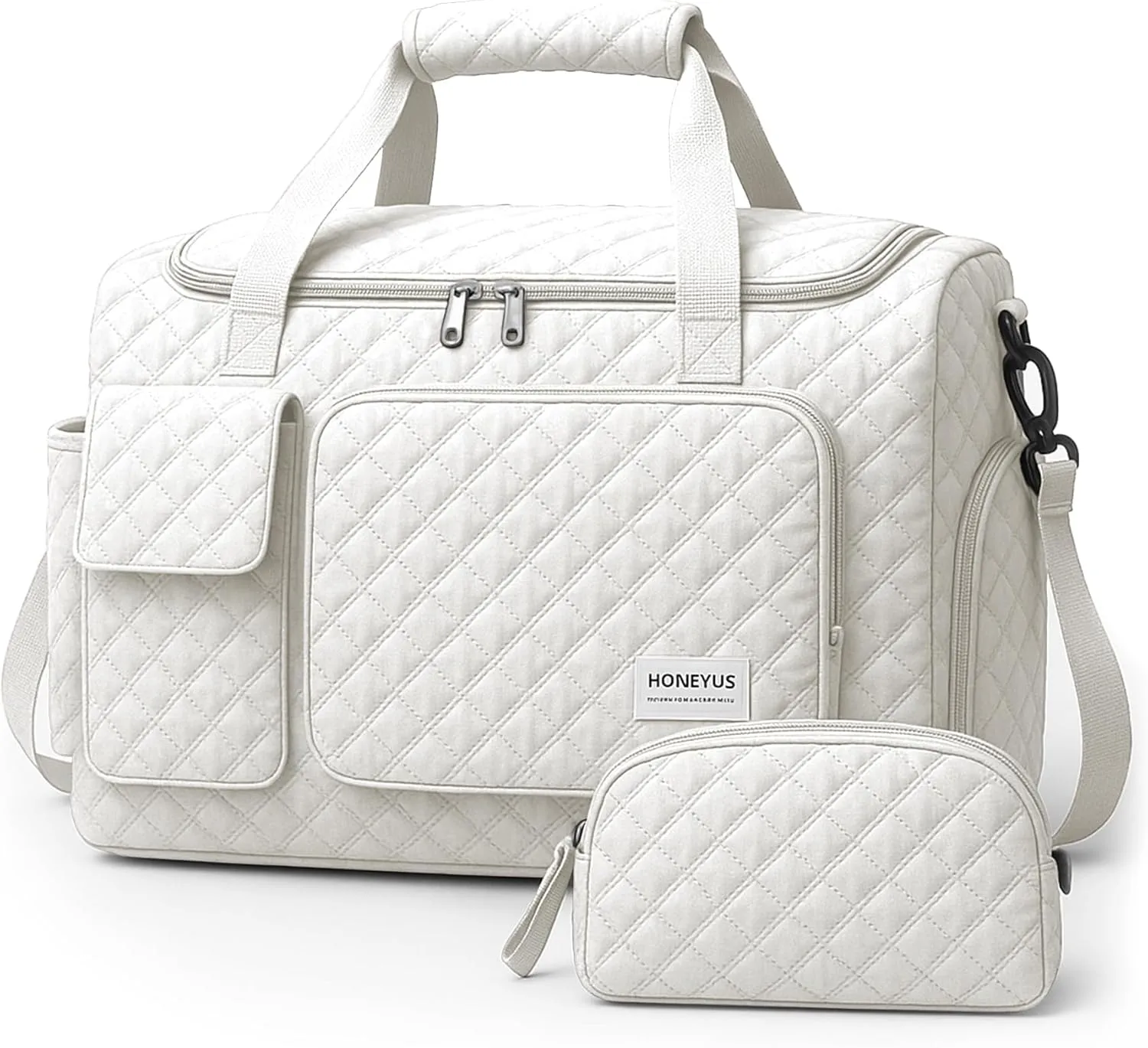 Waterproof Travel Duffel Bag, Weekender/Overnight Bag with Toiletry & Shoes Compartment, Quilted Carry-on Hospital Labor Bag, Beige, Quilted