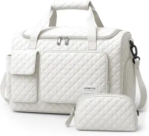 Waterproof Travel Duffel Bag, Weekender/Overnight Bag with Toiletry & Shoes Compartment, Quilted Carry-on Hospital Labor Bag, Beige, Quilted