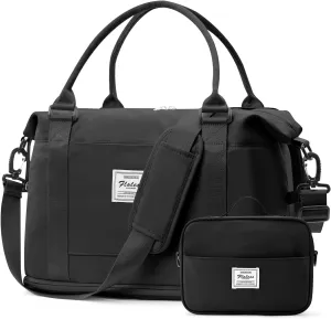 Weekender Bags for Women,Personal Item Travel Bag with Shoes Compartment,Overnight Travel Duffel Bag with Toiletry Bag,Small, Black
