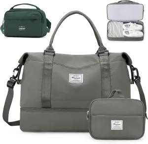 Weekender Bags for Women,Personal Item Travel Bag with Shoes Compartment,Overnight Travel Duffel Bag,Gym Bag,3 Pcs Set
