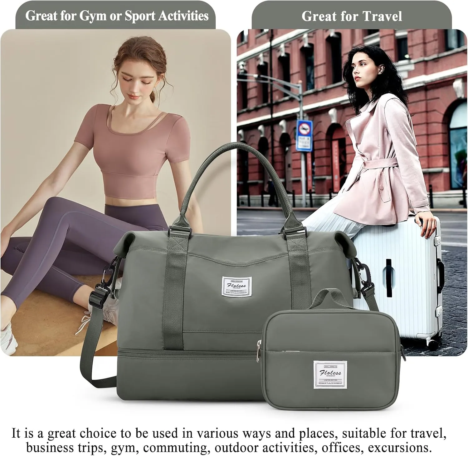 Weekender Bags for Women,Personal Item Travel Bag with Shoes Compartment,Overnight Travel Duffel Bag,Gym Bag,3 Pcs Set