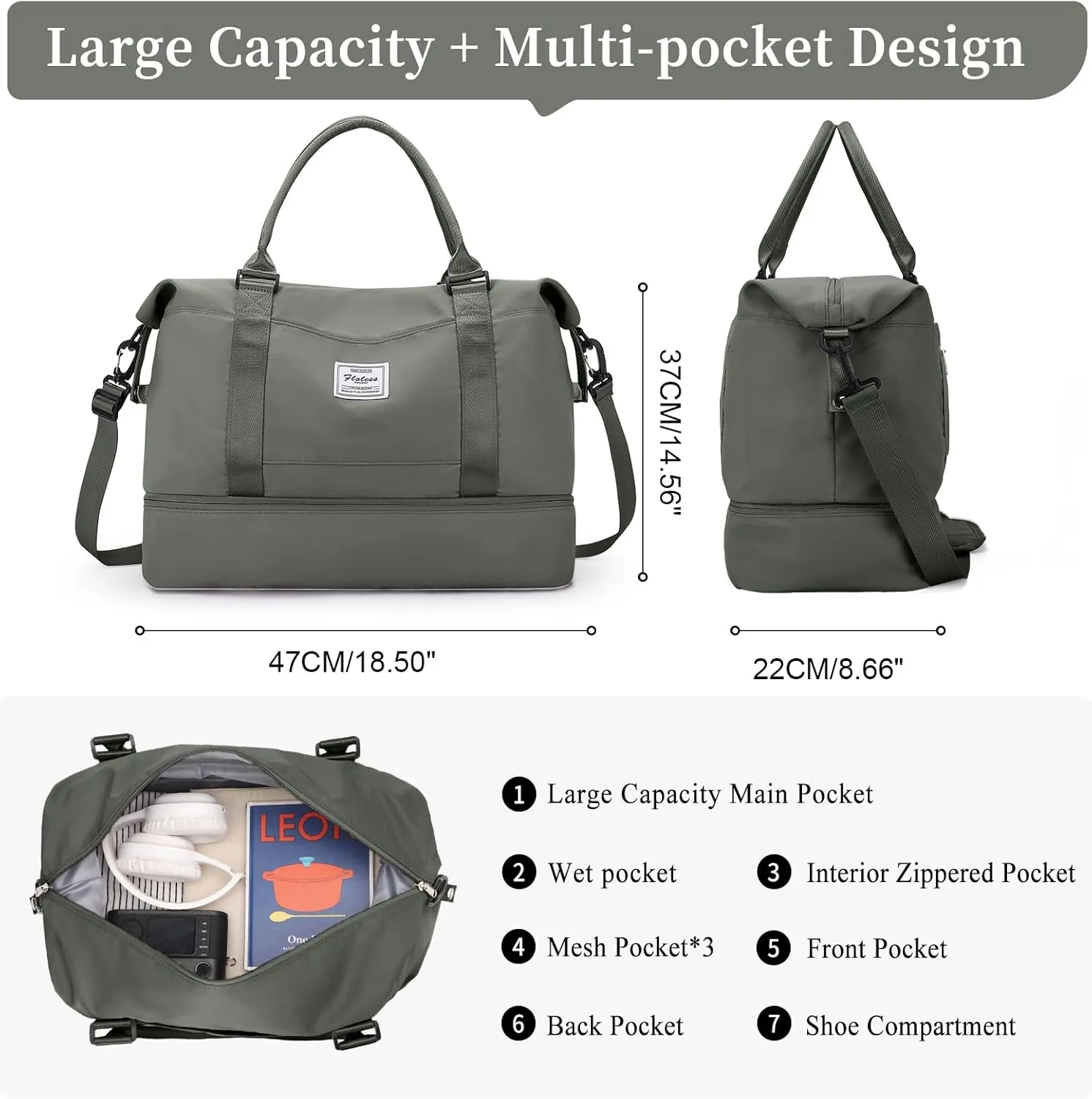 Weekender Bags for Women,Personal Item Travel Bag with Shoes Compartment,Overnight Travel Duffel Bag,Gym Bag,3 Pcs Set