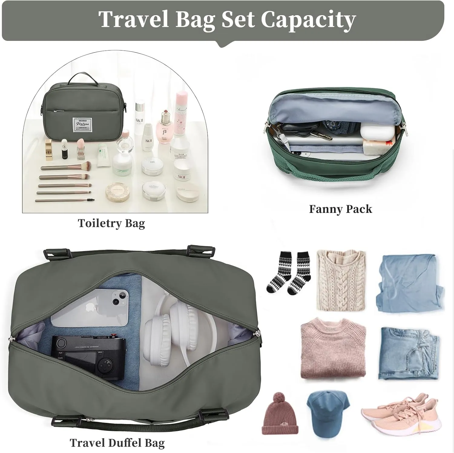 Weekender Bags for Women,Personal Item Travel Bag with Shoes Compartment,Overnight Travel Duffel Bag,Gym Bag,3 Pcs Set
