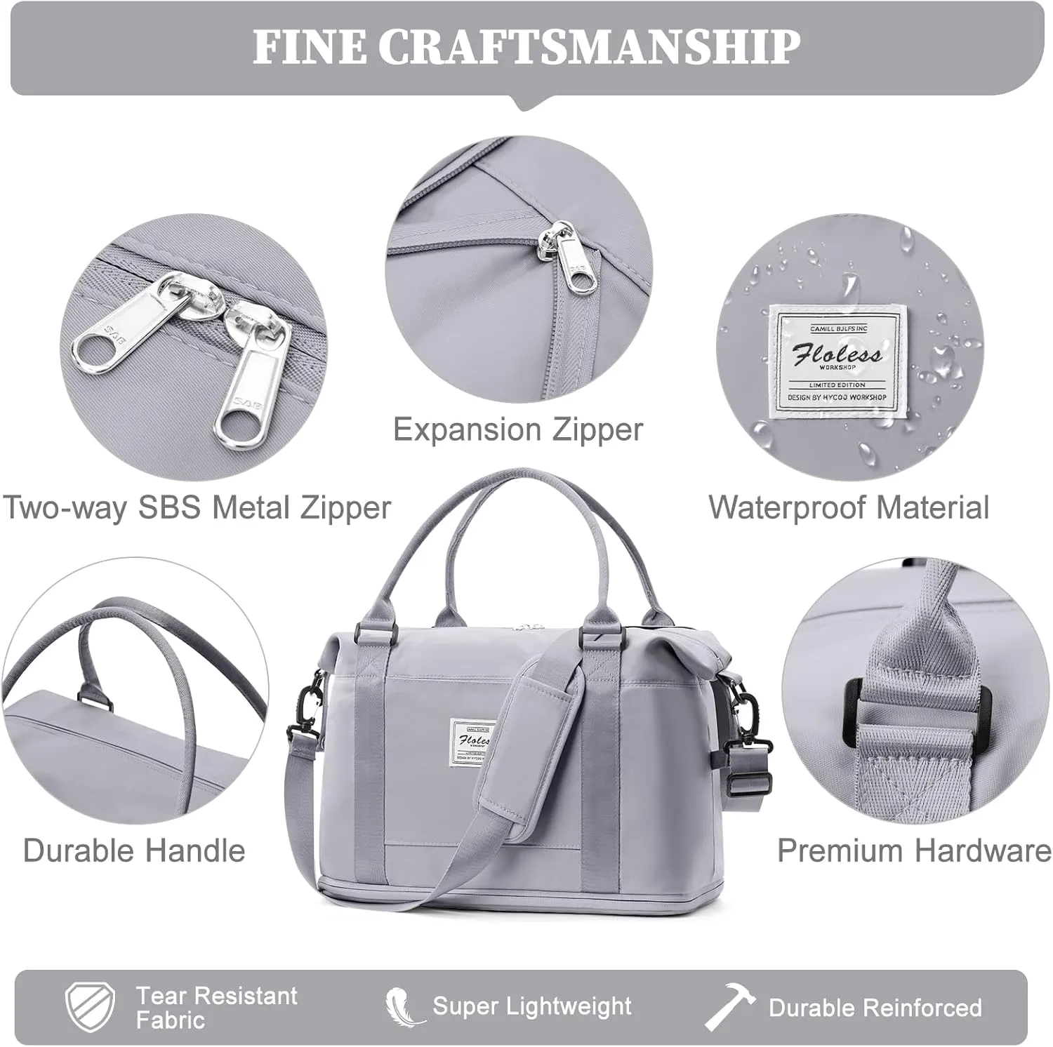 Weekender Bags for Women,Personal Item Travel Bag,Overnight Travel Duffel Bag with Expandable Shoes Compartment & Wet Pocket, A-Grey