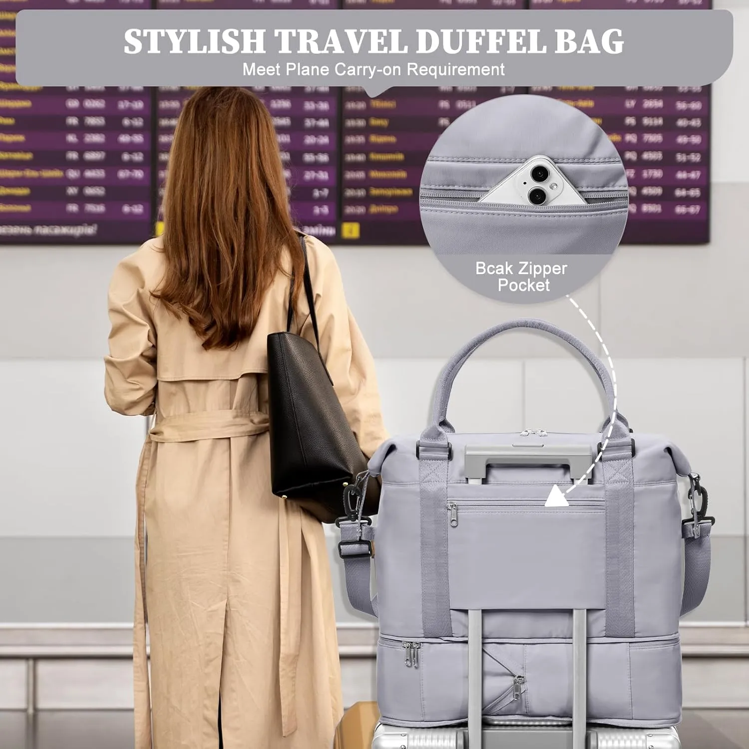 Weekender Bags for Women,Personal Item Travel Bag,Overnight Travel Duffel Bag with Expandable Shoes Compartment & Wet Pocket, A-Grey