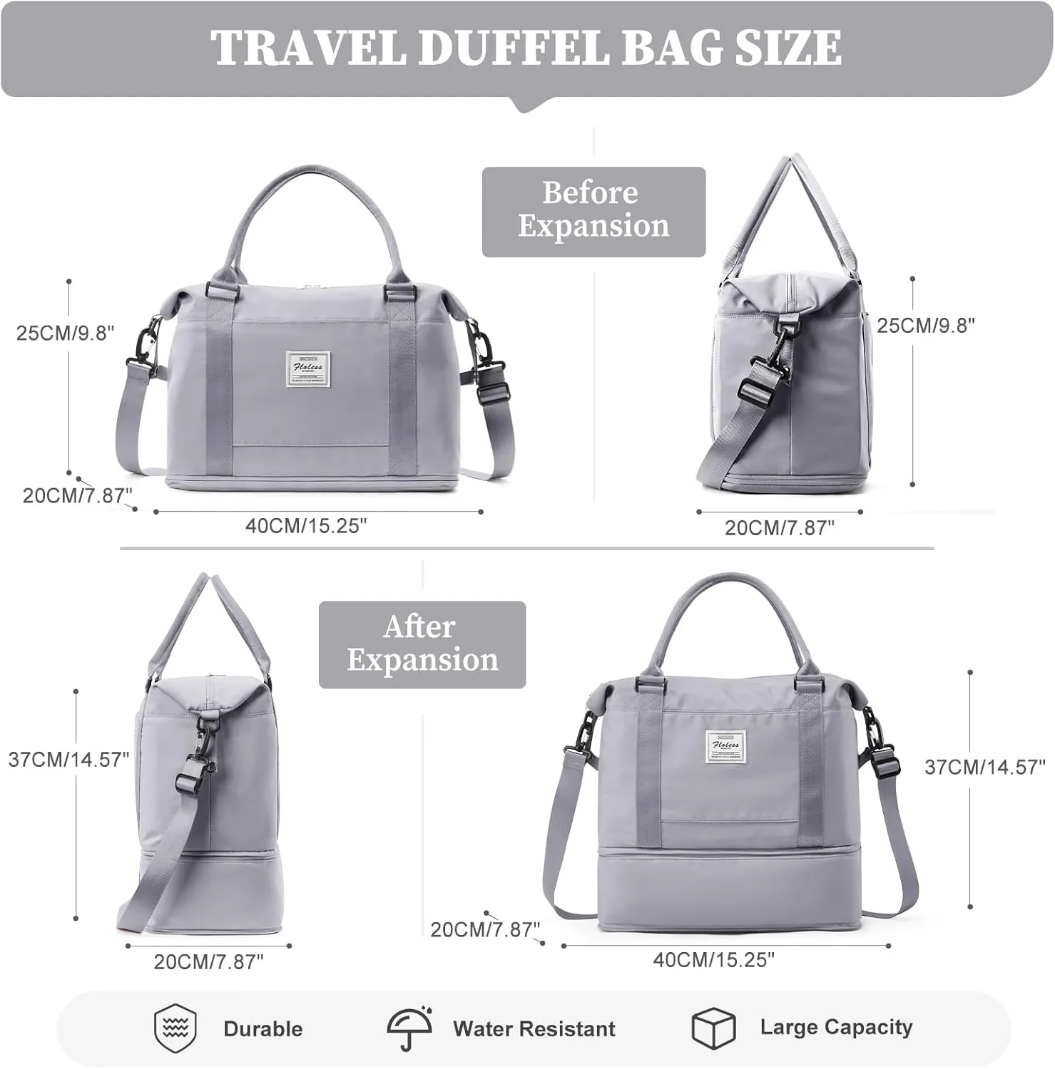 Weekender Bags for Women,Personal Item Travel Bag,Overnight Travel Duffel Bag with Expandable Shoes Compartment & Wet Pocket, A-Grey