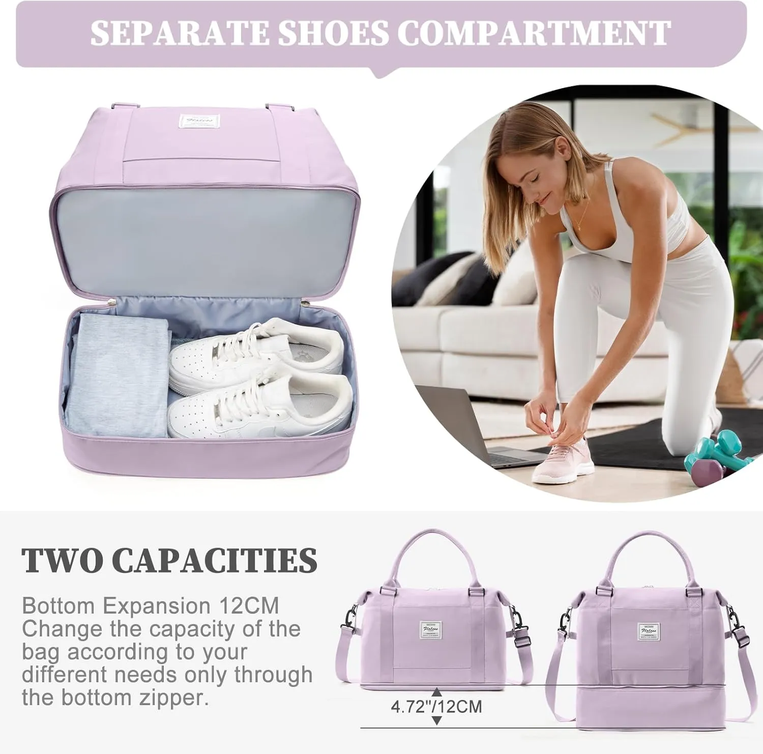 Weekender Bags for Women,Personal Item Travel Bag,Overnight Travel Duffel Bag with Shoes Compartment & Wet Pocket,Small, Purple