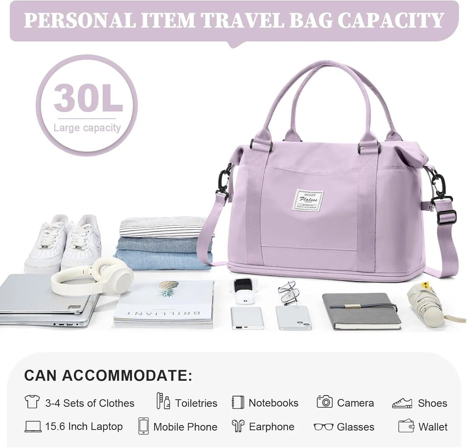 Weekender Bags for Women,Personal Item Travel Bag,Overnight Travel Duffel Bag with Shoes Compartment & Wet Pocket,Small, Purple