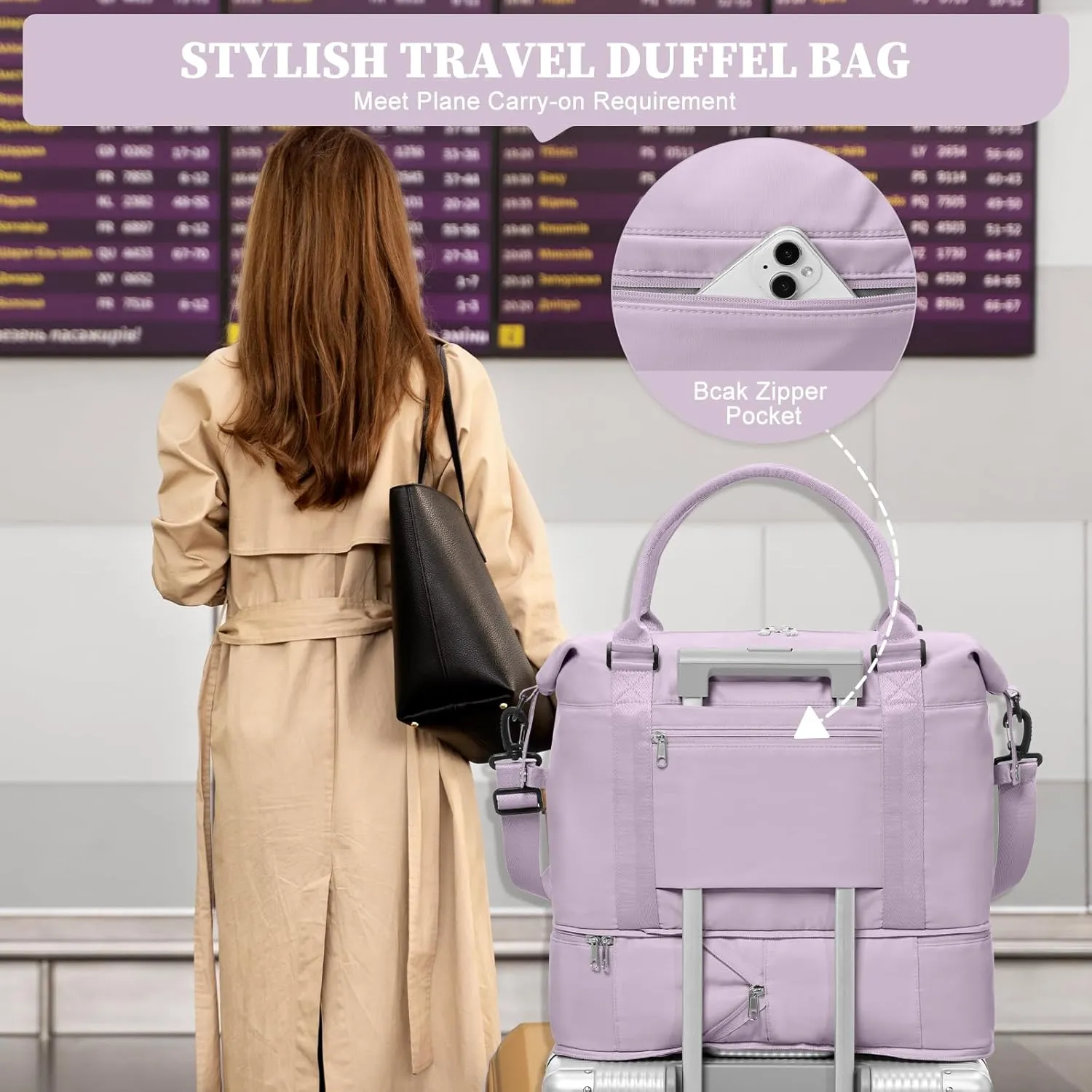Weekender Bags for Women,Personal Item Travel Bag,Overnight Travel Duffel Bag with Shoes Compartment & Wet Pocket,Small, Purple