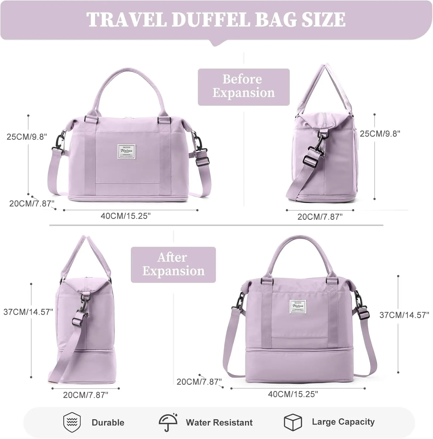 Weekender Bags for Women,Personal Item Travel Bag,Overnight Travel Duffel Bag with Shoes Compartment & Wet Pocket,Small, Purple