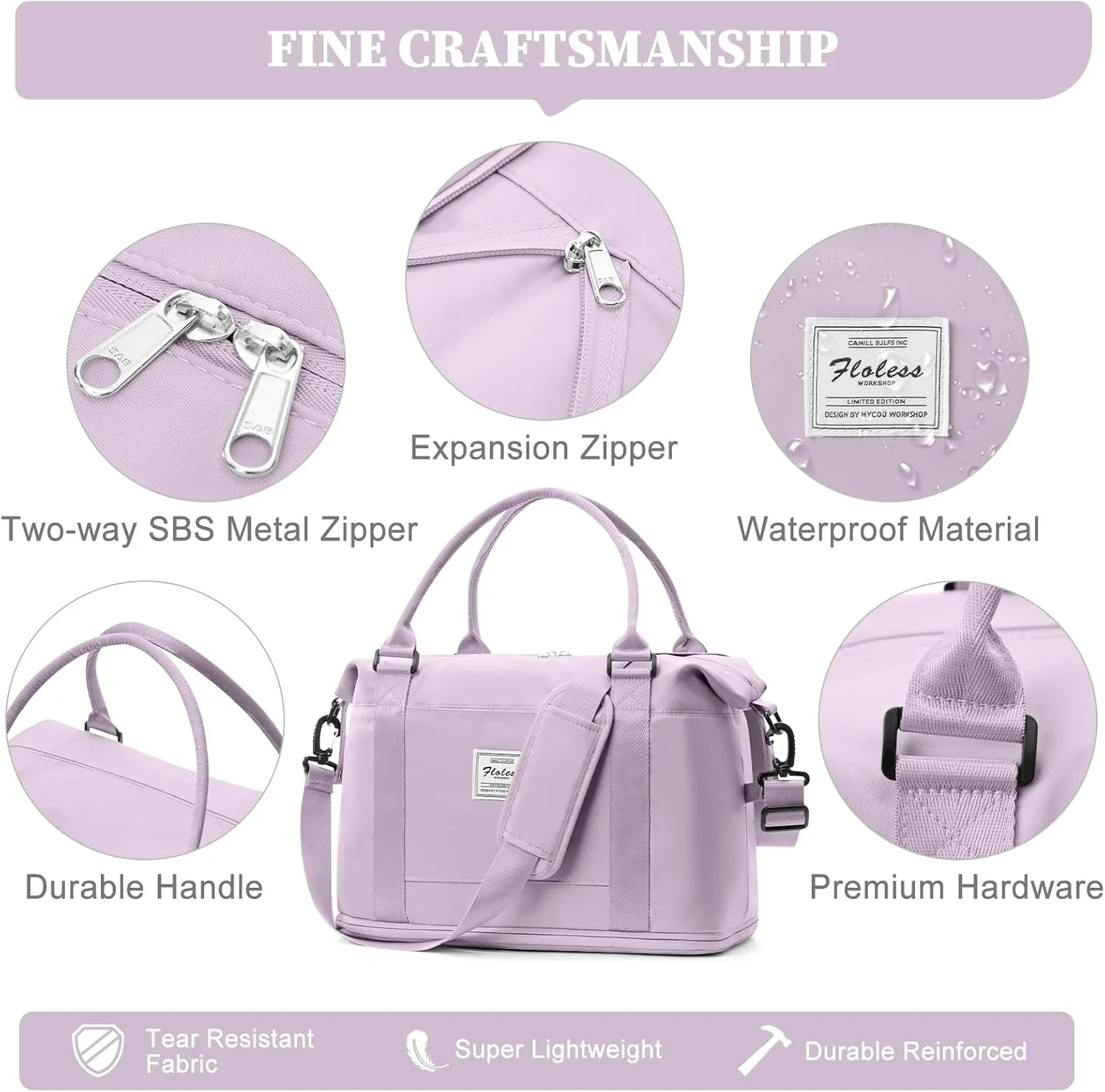 Weekender Bags for Women,Personal Item Travel Bag,Overnight Travel Duffel Bag with Shoes Compartment & Wet Pocket,Small, Purple