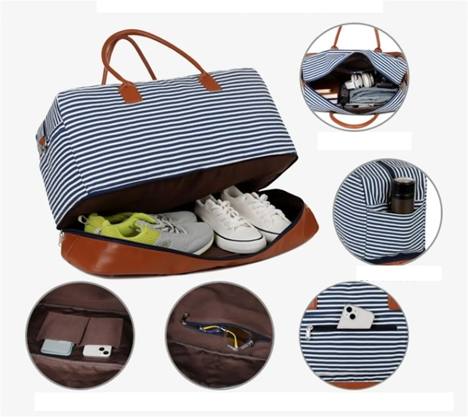 Weekender Travel Bag Weekender Bags Large Travel Duffle Overnight Bag with Wet Shoes Compartment Oxford Fabric Sport Gym Bag(A)