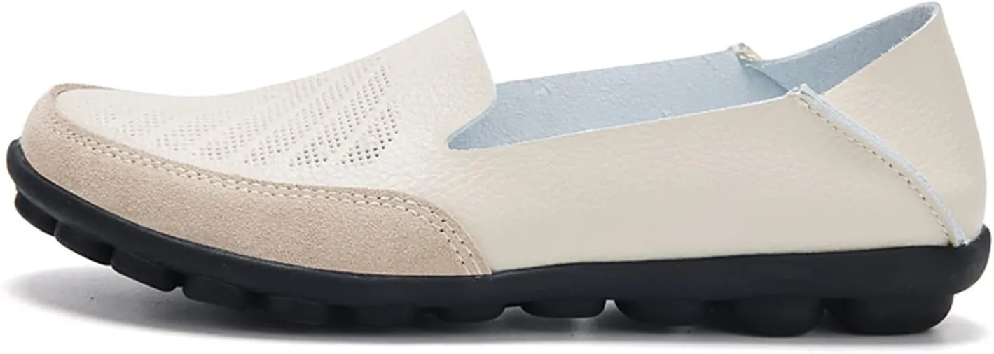 WERWAES Ladies Loafers Arch Support Moccasin Shoes Comfortable Leather Breathable Loafer Flat Memory Sole Walking Nurse Driving Fashion Soft Shoes Work Shoes