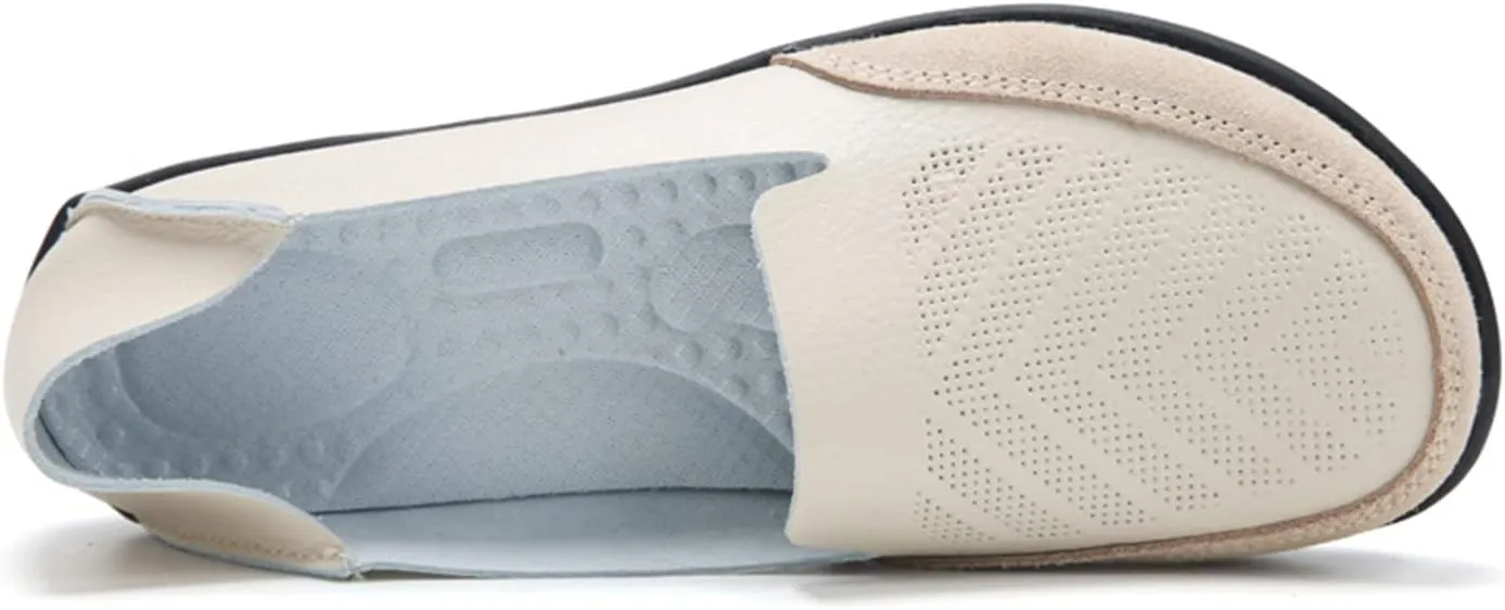 WERWAES Ladies Loafers Arch Support Moccasin Shoes Comfortable Leather Breathable Loafer Flat Memory Sole Walking Nurse Driving Fashion Soft Shoes Work Shoes